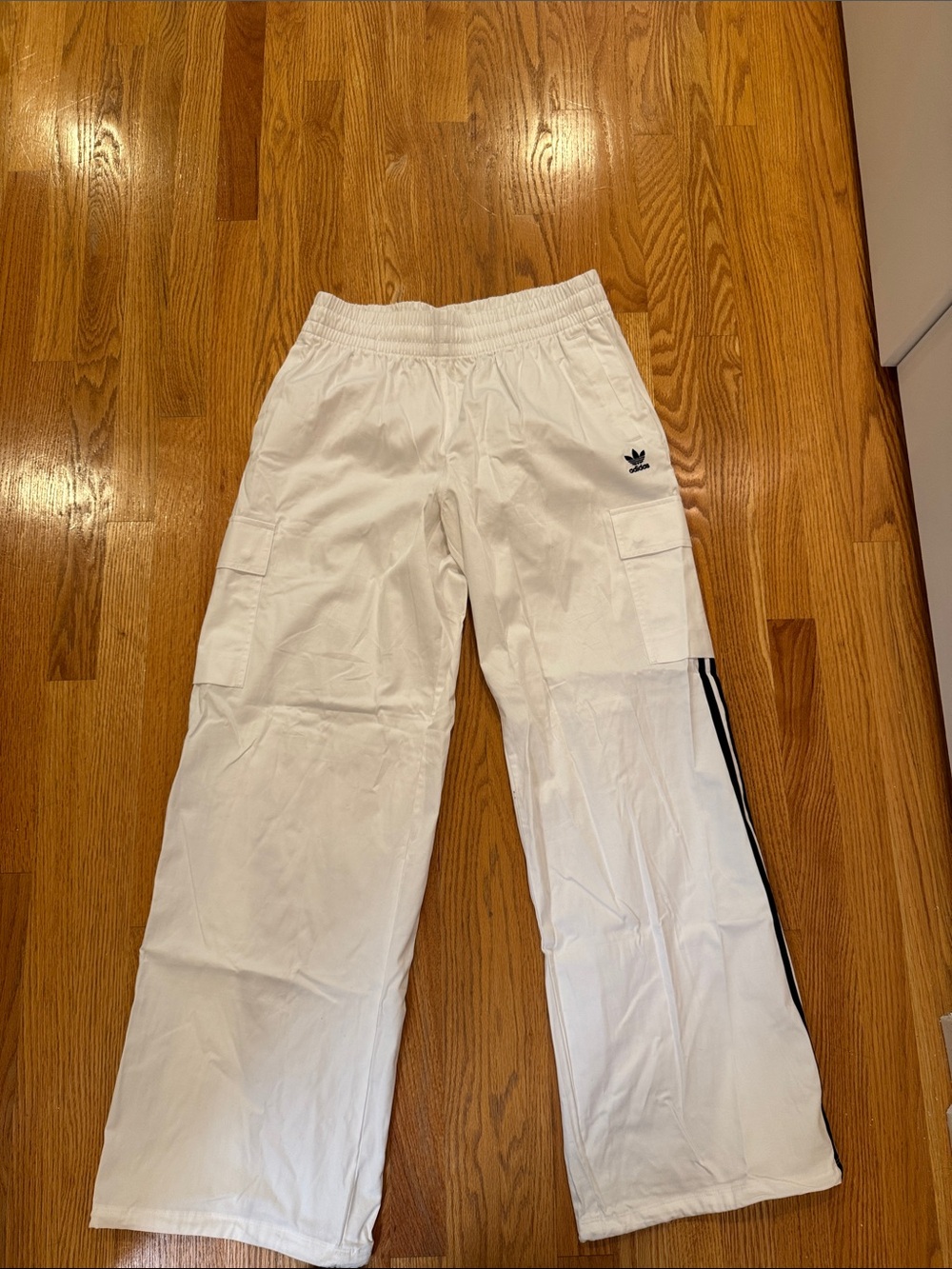 Adidas White Track Cargo Pants with Side Stripes
